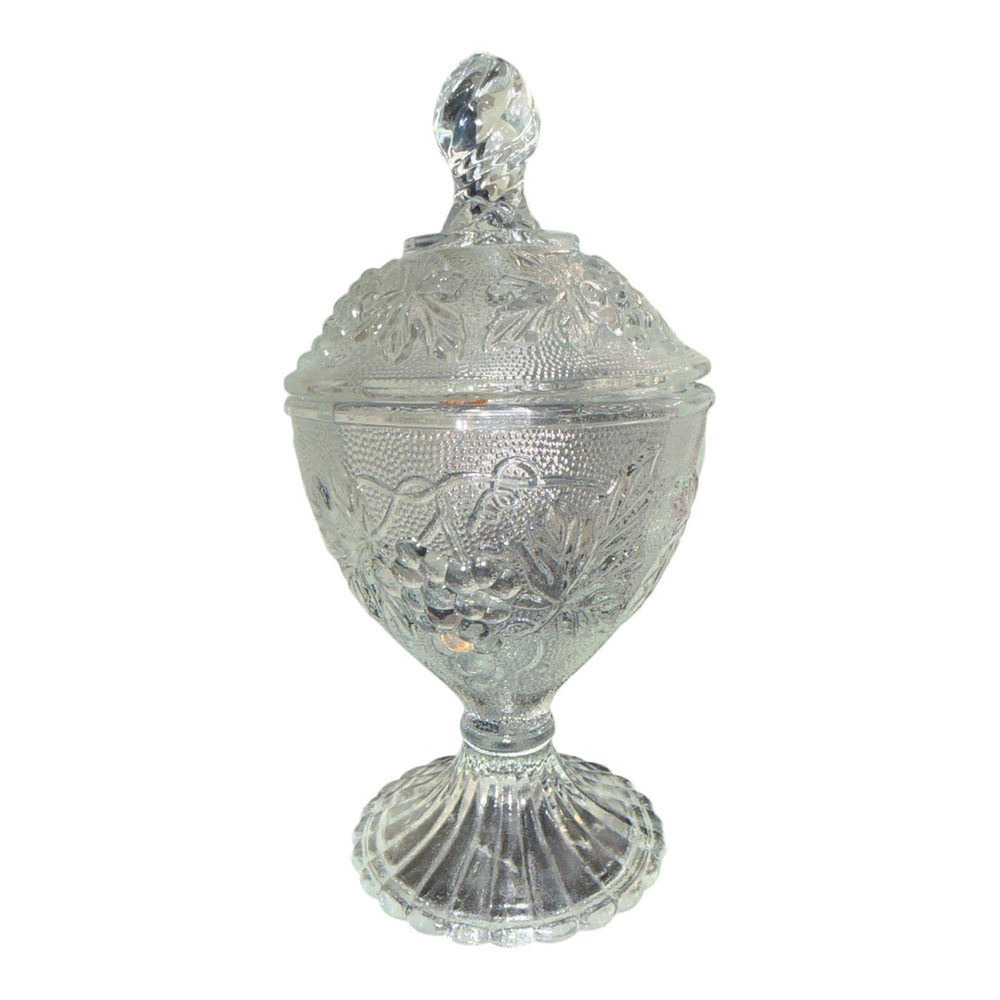 Vintage Cut Glass Candy Dish with Lid, Decorative Footed Bowl with Ornate Floral